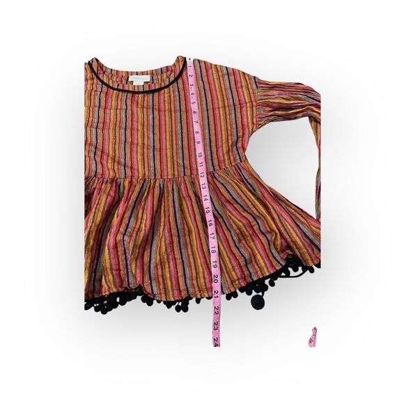 Amaryllis Metallic Stripe Pom Pom Boho Peasant Blouse Size X Small - Picture 7 of 7
